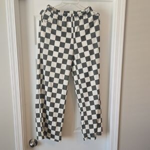 Green/White Checkered Wide Leg Pants